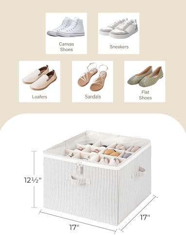 StorageWorks Shoe Organizer for Closet, Fits up to 16 Pairs, Shoe Cubby Storage Containers with Adjustable Dividers and Clear Cover, Khaki and Beige Stripes - Image 3