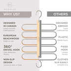 MORALVE Pants Hangers Space Saving - 2 Pack European Beechwood Scarf and Jean Hangers - Closet Organizer and Space Saver Pant Rack, Leggings Hanger, and Scarf Holder with 360° Swivel Hook - Image 5