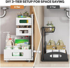 2 Pack 17IN-Depth Under Sink Organizer,Pull Out Cabinet Organizer With Smooth Cylindrical Rail,Metal Slide Out Drawer for Kitchen Bathroom Laundry,8-Level Tool Free Height Adjustable-White - Image 4