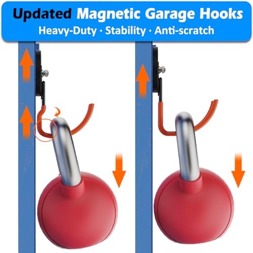 MUTUACTOR Updated Magnetic Hook Heavy Duty,40lbs 2-Pack Super Strong Magnet Garage Hook,Anti-Scratch Large Magnets Hook for Hanging Impact Drivers Trailer Cord Shovel Tool Organizer - Image 2