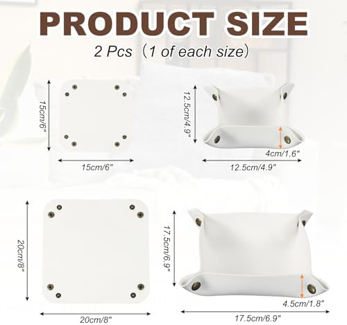 uxcell 2 Pcs Valet Tray for Women and Men, PU Leather Jewelry Tray Entryway Table Bedside Nightstand Catchall Storage Organizer for Jewelry Key Coin Watch Wallet(Square, White) - Image 2