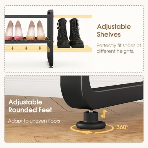 SAYZH Expandable Shoe Rack for Closet, Adjustable Metal Shoe Organizer with Sturdy Mesh Shelves for Boots & Heels, Stackable Shoe Storage for Entryway, Garage, Small Spaces (Black, 2-Tier) - Image 6