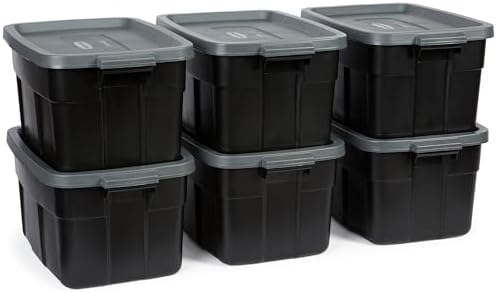 Rubbermaid Heavy Duty Black Storage Bins Plastic Totes with Lids for Storage, Stackable, Large Capacity, Durable, Multipurpose, 14 GAL, 6 Pack (14 GAL - 6 Pack Solid Black and Grey) by Rubbermaid