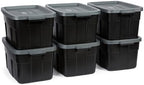 Rubbermaid Heavy Duty Black Storage Bins Plastic Totes with Lids for Storage, Stackable, Large Capacity, Durable, Multipurpose, 14 GAL, 6 Pack (14 GAL - 6 Pack Solid Black and Grey) by Rubbermaid