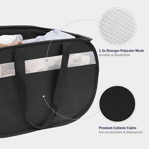 Collapsible Tear Proof Laundry Baskets with Dual Handles, Black - Image 5