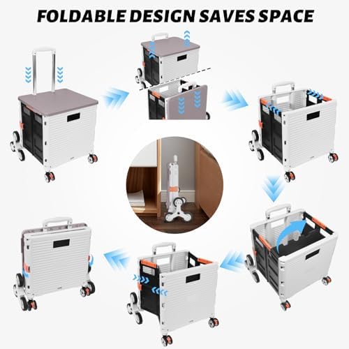 FELICON SELORSS Folding Utility Climber Cart Portable Rolling Crate-White - Image 4
