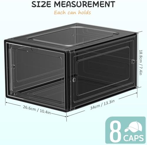 SCAVATA 6 Pack Hat Organizer Box, Stackable Clear Baseball Caps Holder Box Containers with Magnetic Door for Hats Snapback Cap Storag, Hat Rack Display Case, Holds 8 Hats Each (Black) - Image 3