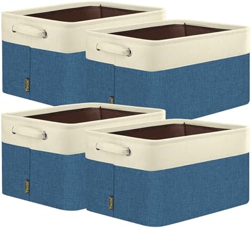 BALEINE 4 Pack Fabric Closet Storage Bins for Shelves, Linen Closet Organizers and Storage, Decorative Baskets for Organizing, Shelf, Clothes, Home, Office (Navy Blue, 14''x10''x8.5'') by BALEINE