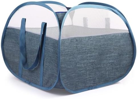 Collapsible Laundry Baskets, Tear Proof Pop Up Laundry Hamper with Large Capacity, Sturdy Foldable Laundry Basket, Easy to Carry Laundry Hamper for Home, Laundry Room, Bedroom, Dorm, Travel Blue by BATTOO