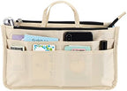 BTSKY Printing Handbag Organizers Inside Purse Insert - High Capacity 13 Pockets Bag Tote Organizer with Handle Beige by BTSKY