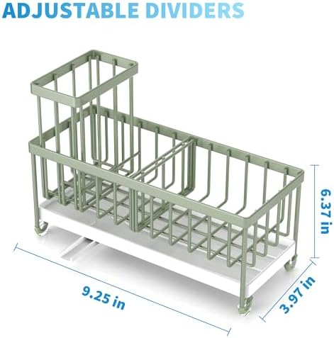 Cisily Sponge Holder for Kitchen Sink, Sink Caddy Organizer with High Brush Holder, Kitchen Countertop Organizers and Storage Essentials, Rustproof 304 Stainless Steel (Sage Green, 9.25″) - Image 5