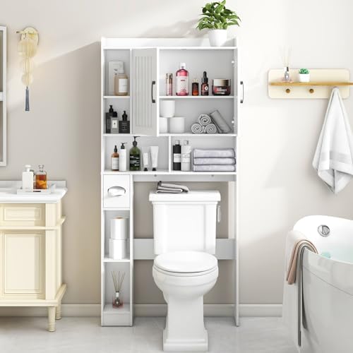 Vabches Farmhouse Over The Toilet Storage Cabinet with Barn Door, White - Image 5
