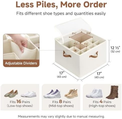 StorageWorks 16-Pair Shoe Organizer for Closet, Adjustable Dividers, Beige - Image 3