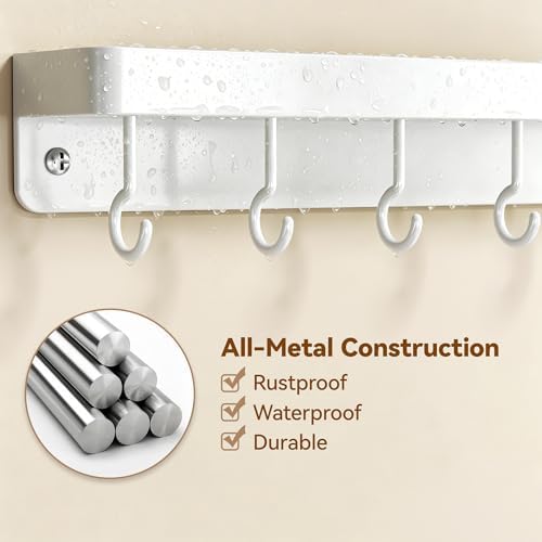 niffgaff White Key Holder Wall Mount, Stainless Steel Self Adhesive Hooks Rack with Shelf, No Drill Key Hanger for Door and Wall - Image 6