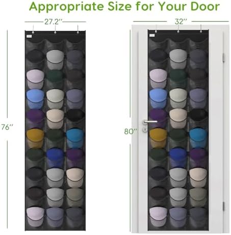 Baseball Hat Rack, 30 Pocket Over-The-Door Hat Organizer with Clear Deep Pockets to Display Baseball Caps Collection, Complete with 3 Over Door Hooks (Black, 30 Pockets) - Image 5