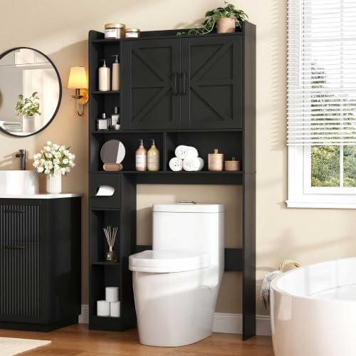 Vabches Over The Toilet Storage Cabinet with 2 Barn Doors, Black - Image 5