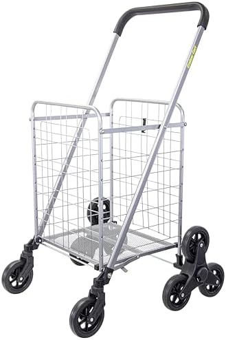 dbest Products Stair Climber Cruiser Cart Shopping Grocery Rolling Folding Laundry Basket on Wheels Foldable Utility Trolley Compact Lightweight Collapsible, Silver by dbestproductsInc