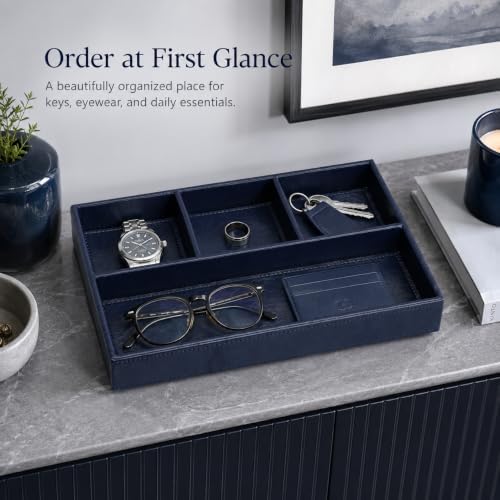 GORESE Desk Tray Organizer, Leather Valet Tray for Nightstand, Navy Blue - Image 2