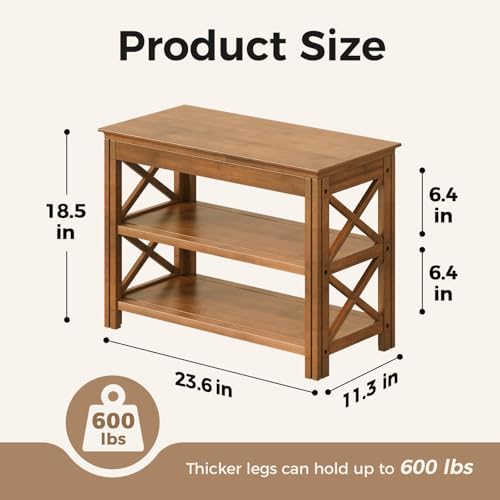 Bamworld Shoe Rack Bench with Storage 3 Tier Bamboo Shoe Bench Entryway Rustic Entryway Bench (X-Brown, 23.6 Inch - Image 2