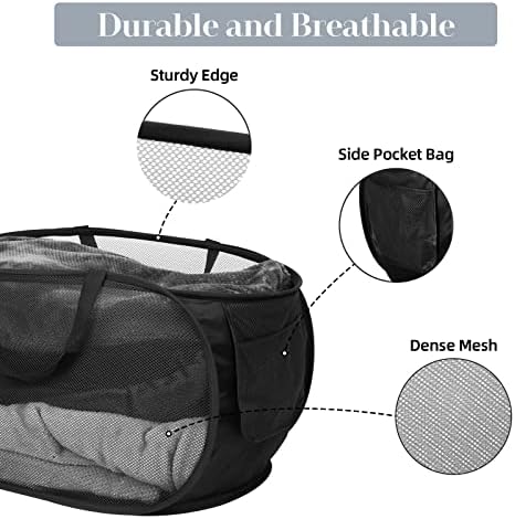 4 Pack Collapsible Laundry Baskets, Foldable Laundry Basket with Pocket, Durable Pop Up Hampers, Reinforced Handles Dirty Clothes Hamper for Laundry, Bedroom, Bathroom, Dorm, Travel or Camping Black - Image 5