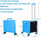 Foldable Utility Cart Folding Portable Rolling Crate Handcart Shopping Trolley Wheel Box with Lid Wear-Resistant Noiseless 360°Rotate Wheel for Travel Shopping Moving Storage Office Use (Sky Blue) - Image 6