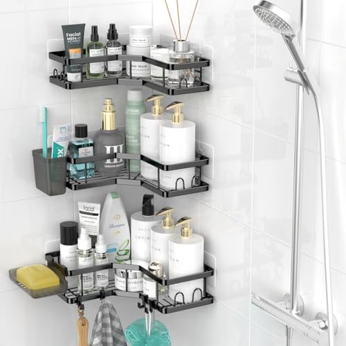 AKTECKE Corner Shower Caddy Bathroom Organizer: Stainless Steel Adhesive Shower Rack - 3Pack No Drilling Shower Shelf - Rustproof Bathtub Organizer - Image 2