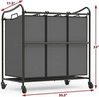 Simple Houseware Heavy Duty 3-Bag Laundry Sorter Rolling Cart, Dark Grey - Image 2