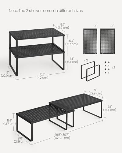 SONGMICS Set of 2 Metal Spice Racks, Stackable Expandable Shelf Risers - Image 6