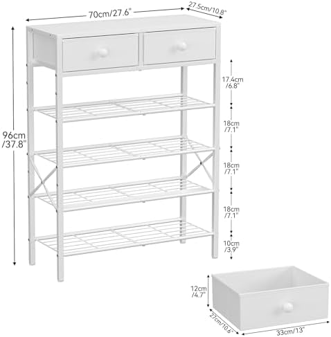 5 Tier Shoe Rack with 2 Drawers, 16-20 Pairs Greige - Image 3