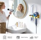 Hair Dryer Holder Wall Mounted, Hair Straightener Holder, Blow Dryer Holder Adhesive, Hair Tool Organizer for Flat Iron, Hairdryer, Curling Iron Holder for Bathroom Vanity Barber Shop (Gold) - Image 6