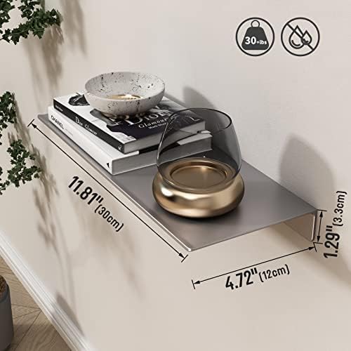 Danpoo 12 inch Gray Metal Floating Shelves for Wall Organizer & Storage, Display Shelves for Bathroom, Living Room, Kitchen, Bedroom(2-Pack) - Image 3
