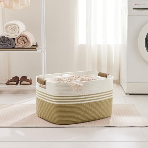 60L Woven Laundry Basket Hamper with Leather Handles,Khaki - Image 6