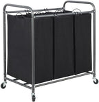 STORAGE MANIAC 3 Section Laundry Sorter, 35.6 Gal (135 L) Laundry Hamper Cart with Heavy Duty Rolling Lockable Wheels and Removable Bags, Clothes Organizer Basket Separator Hamper, Black by STORAGEMANIAC