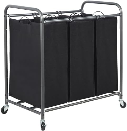 STORAGE MANIAC 3 Section Laundry Sorter, 35.6 Gal (135 L) Laundry Hamper Cart with Heavy Duty Rolling Lockable Wheels and Removable Bags, Clothes Organizer Basket Separator Hamper, Black by STORAGEMANIAC