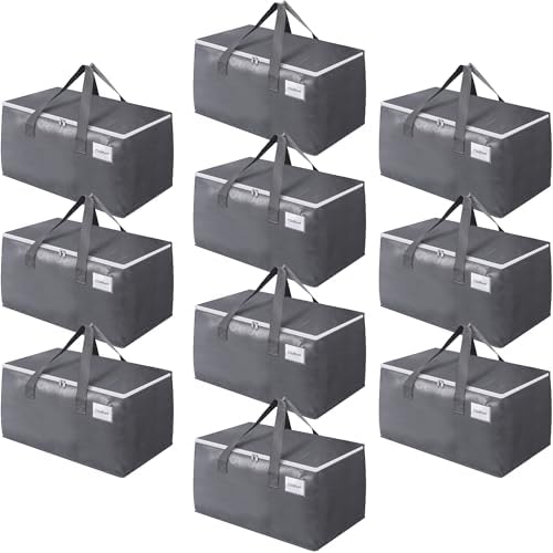 BlissTotes Large Moving Boxes and with Zippers & Handles Moving Supplies with lids, Heavy Duty Totes for Storage Bags for Space Saving, Fold Flat, Moving and Storing, 10 Pack by BlissTotes