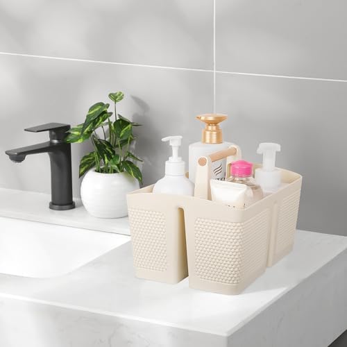 rejomiik Plastic Shower Caddy, Portable Shower Basket with Handle, Cream - Image 2