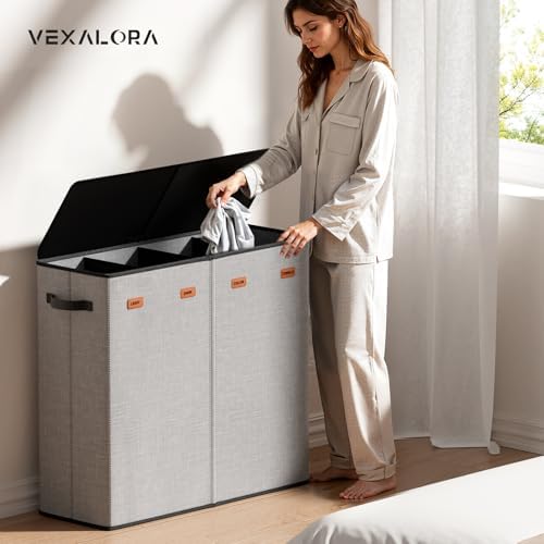 Laundry Hamper 4-Section with Lid, 185L Laundry Sorter with 4 Removable Bags + 1 Extra Large Bag, Switchable 3/4 Compartment, Laundry Basket Organizer for Bedroom, Laundry Room，Grey - Image 2