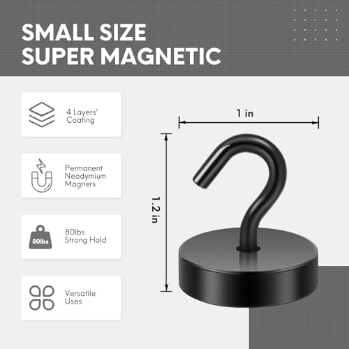 Neosmuk Magnetic Hooks, Cruise Ship Essentials, 80lb+ Heavy Duty Magnetic Hooks for Cruise Cabins, Refrigerator, Grill, Hanging, and Travel | Extra Strong Must-Haves Magnet Hook,Black (Pack of 2) - Image 6