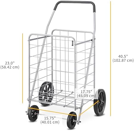 Whitmor Deluxe Utility Foldable Shopping Cart with Wheels, 100 Lb Capacity, Heavy Duty Grocery Cart with Steel Frame, Foam Handle, Rolling Folding Utility Trolley for Grocery, Laundry, Travel, Gray - Image 6