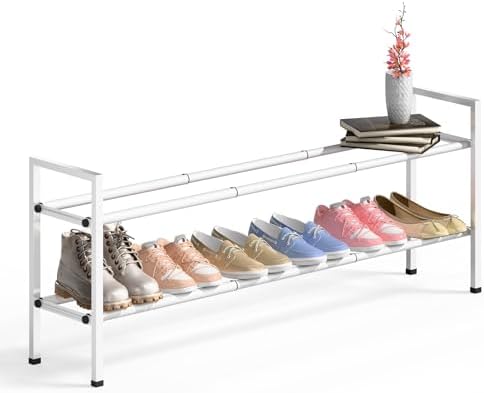 Bumusty 2 Tier Long Expandable Shoe Rack for Closet, White by BUMUSTY