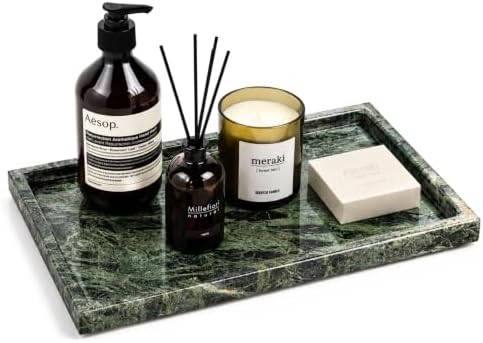 Real Marble Decorative Tray, for Perfume, Jewelry, Vanity Decor and Bathroom Countertop, Large 11.6"x6" Made with One Pieces Stone Catchall Tray for Kitchen, Coffee Table, Candle (Green) by KikDai