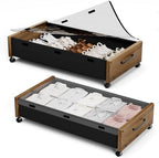 KITHELP Wooden Under Bed Storage with Wheels, Rolling Under the Bed Storage Bins with Removable Lid, Metal Under Bed Drawers for Clothes and Shoes in Bedroom or Living Room(Walnut Brown-2pack) by KITHELP
