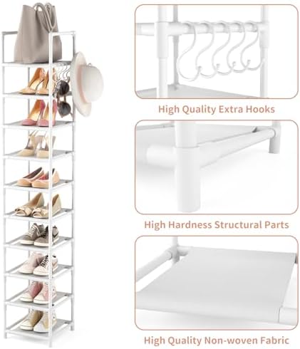 LANTEFUL Tall Narrow Shoe Rack 10-Tier Skinny Shoe Shelf Storage for 10-15 Pairs Shoes and Boots, Space Saving Corner Shoe Rack Organizer for Closet, Entryway, Garage, Living Room,White - Image 4