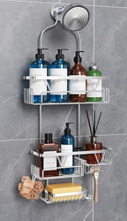 DAOYA Shower Caddy Hanging - Over the Shower Head Caddy with 2 Baskets, Soap Holder & Razor Holder, Non-Slip Rubber Pads, U-Shaped Hooks and Adhesive Pads for Bathroom Organization - Silver by DAOYA