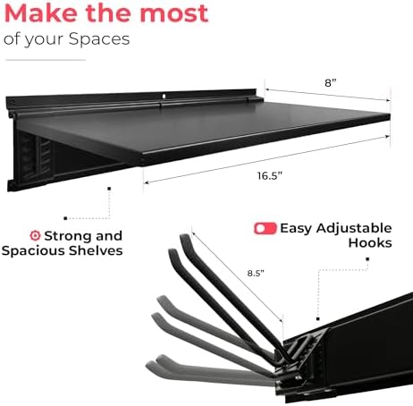 TIDYME Garage Tool Organizer Wall Mount 64", 2 Shelves & 4 Single Hooks - Image 6