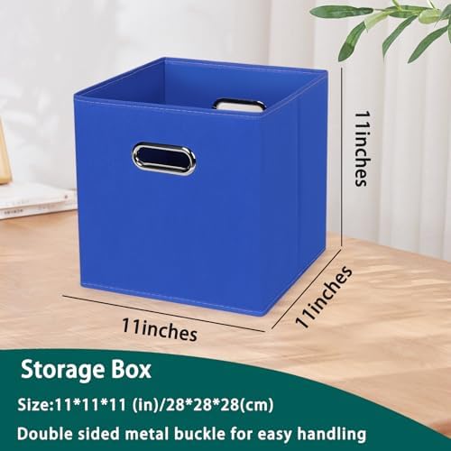 Black Foldable Storage Cubes Bins, Fabric Storage Box Cubes Organizer Baskets with Dual Handles for Home Organizer,Set of 3,(Dark Blue) - Image 2