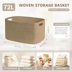 72L Large Woven Laundry Basket Hamper with Handles, Jute - Image 2