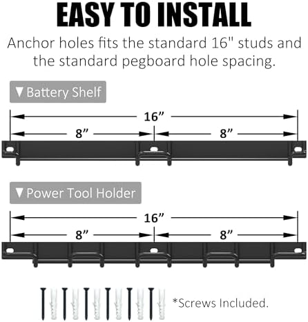 UNITEDPOWER Wall Mounted Drill Rack & Tool Shelf, Power Tool Organizer Holder, Heavy Duty Utility Storage Rack for Cordless, Battery Powered Hand Tools, Workshop, Shed, Garage - Image 4