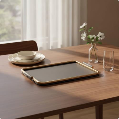 Synthetic Tray Modern Decorative Tray Catchall Tray Tabletop Organizer Storage Tray with Metal Frame Leather Cover and Side Handles Suitable for, Dark Gray, Small 44 26 4 CM - Image 5