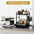 2-Tired Bathroom Counter Organizers and Storage, Coffee Bar Organizer with Drawer, Solid Wood Skincare Perfume Organizer for Vanity Kitchen Corner Shelf Office Countertop (Black) - Image 6